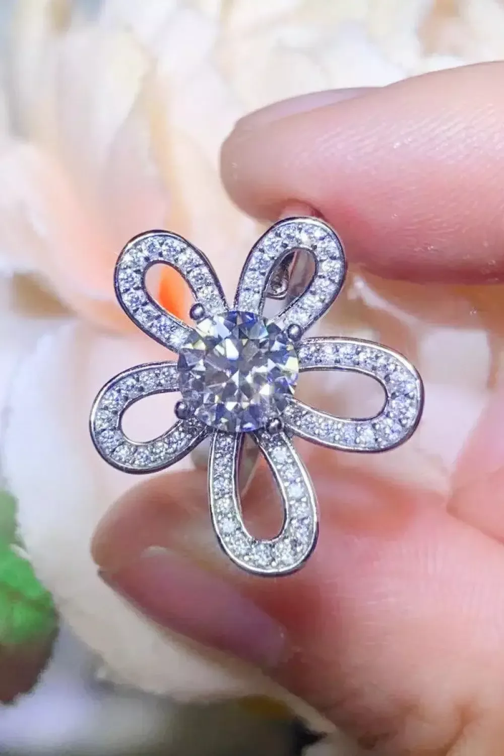 1 Carat Moissanite Flower Shape Open Ring