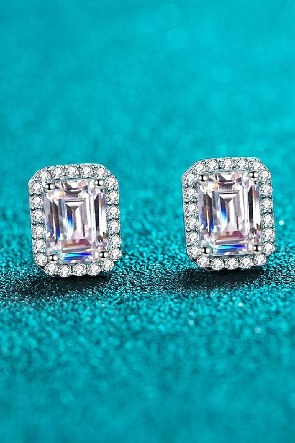 1 Carat Moissanite Rhodium-Plated Square Stud Earrings