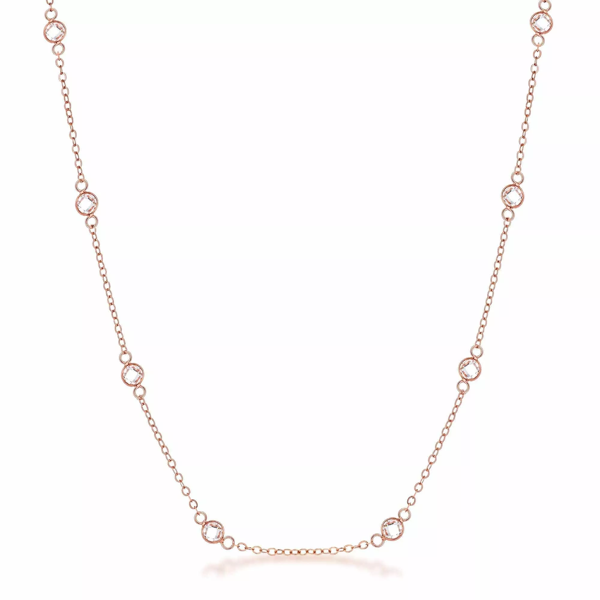 16 Rhodium Plated Clear CZ Round Bezel Saturn Necklace