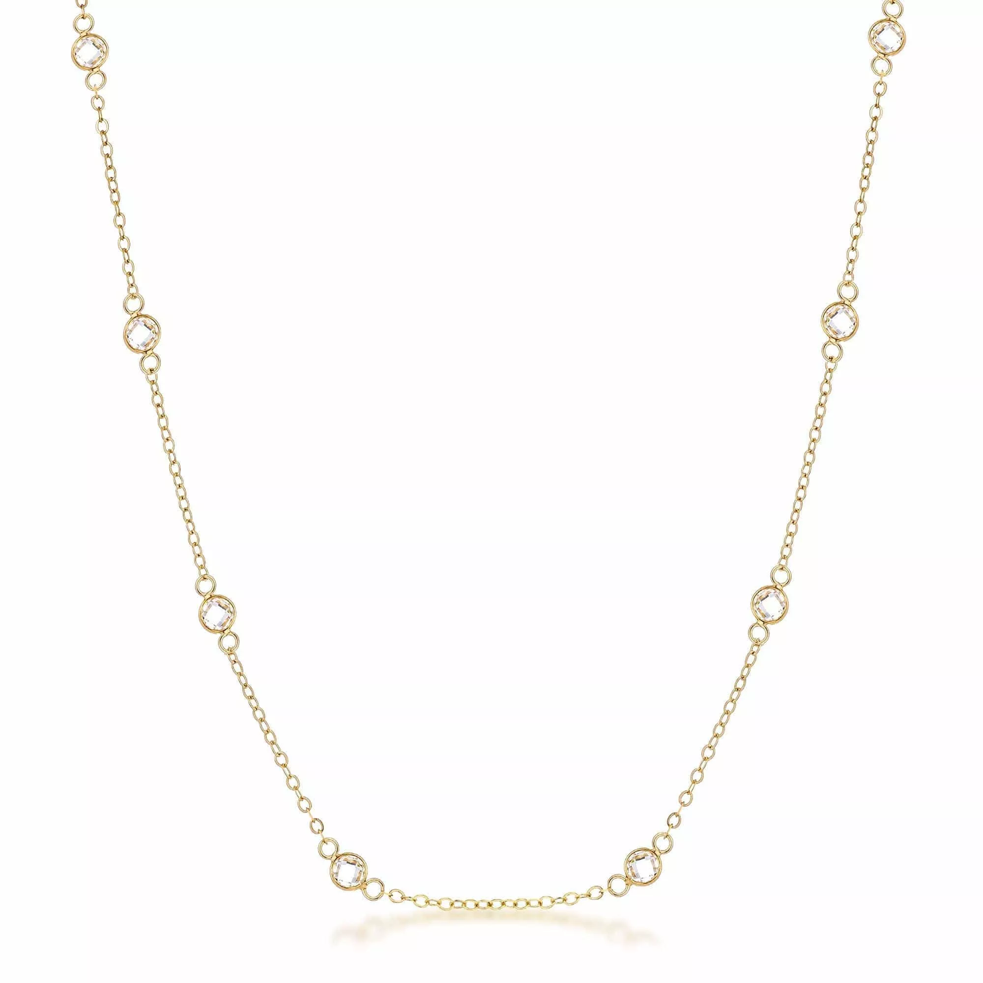 16 Rose Gold Plated Clear CZ Round Bezel Saturn Necklace