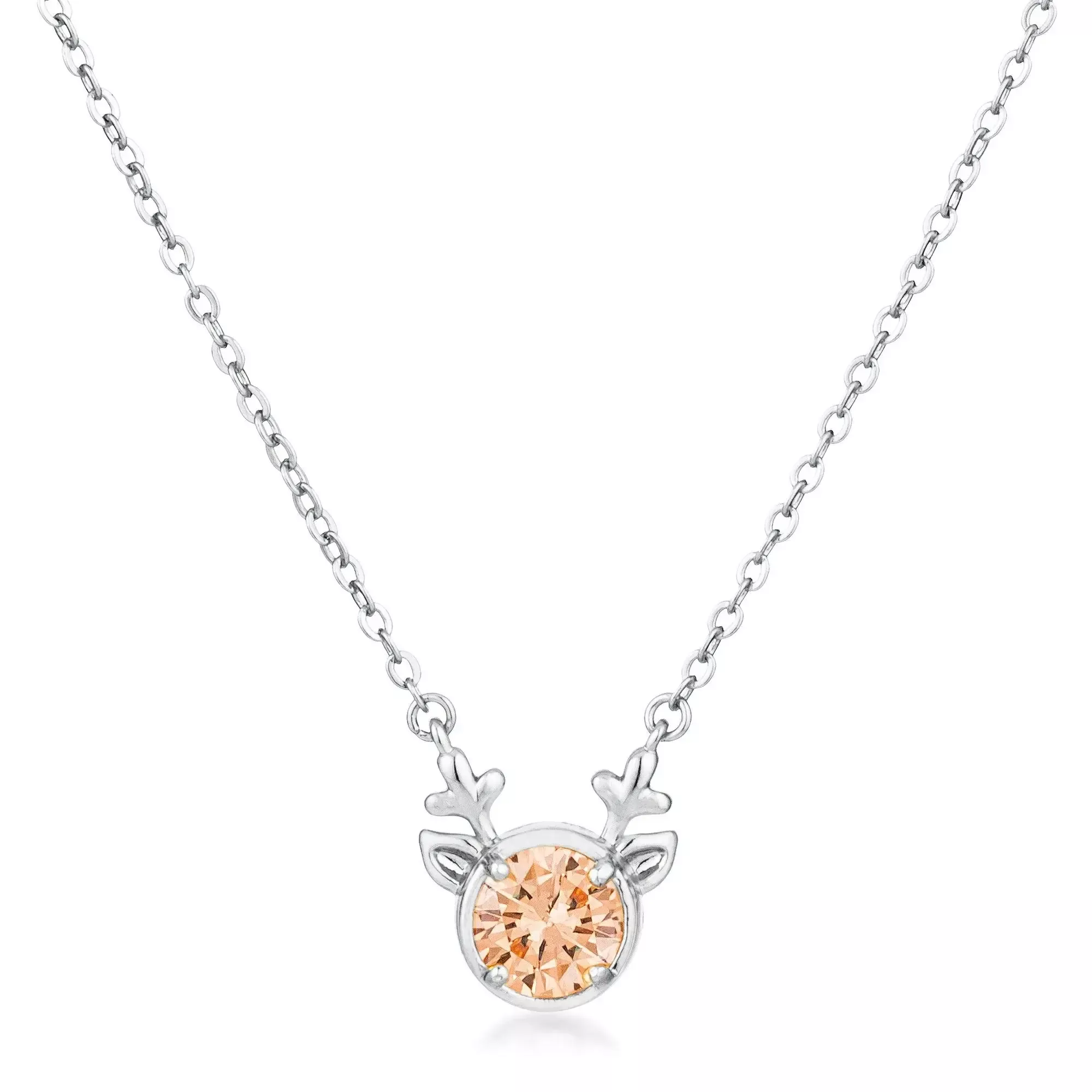 3.88Ct Rhodium Reversible Champagne CZ Reindeer Pendant