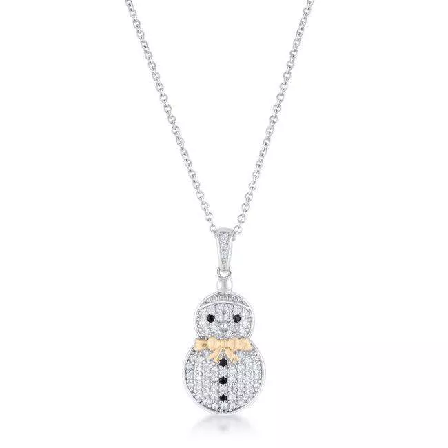 .35 ct CZ Two-Tone Snowman Pave Holiday Pendant
