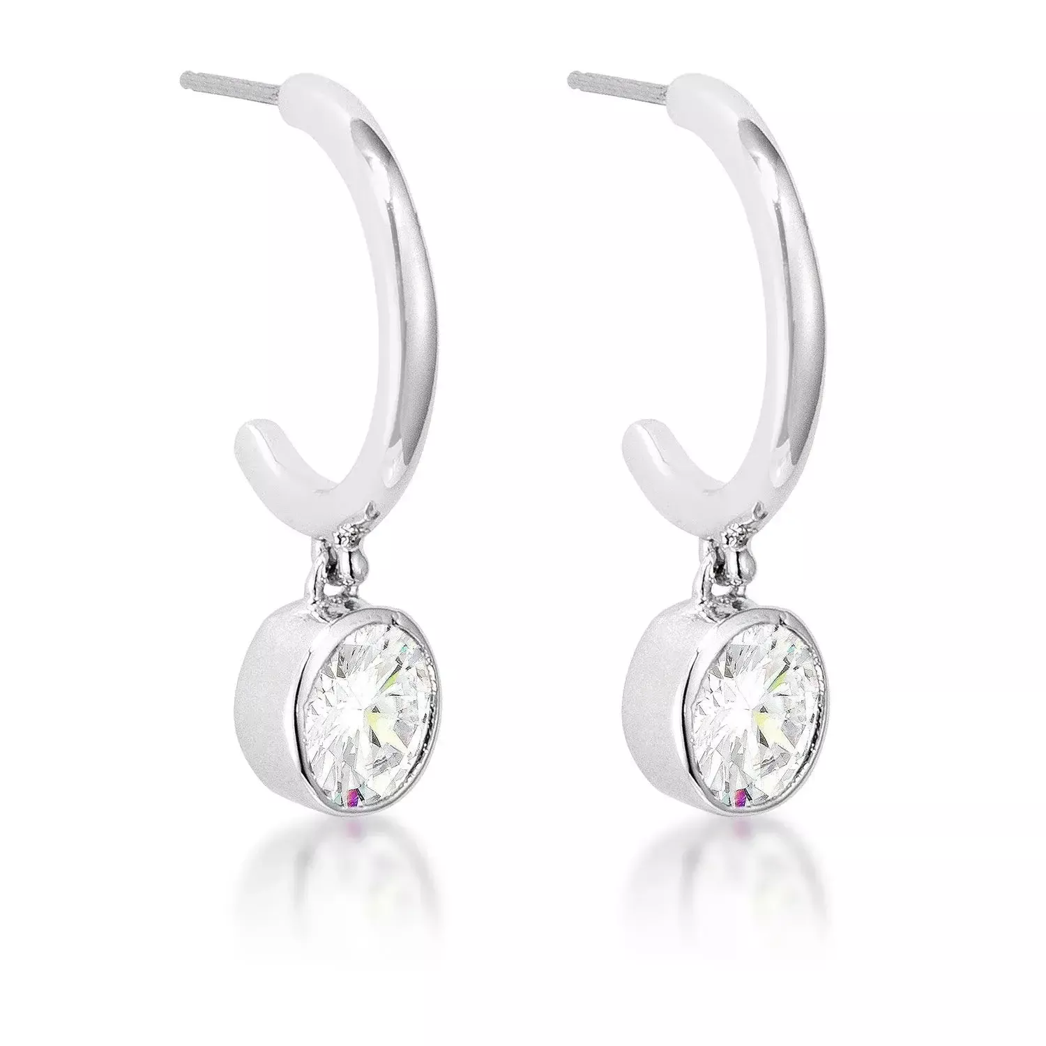 7mm Cz Rhodium Plated Drop Hooplet Earrings