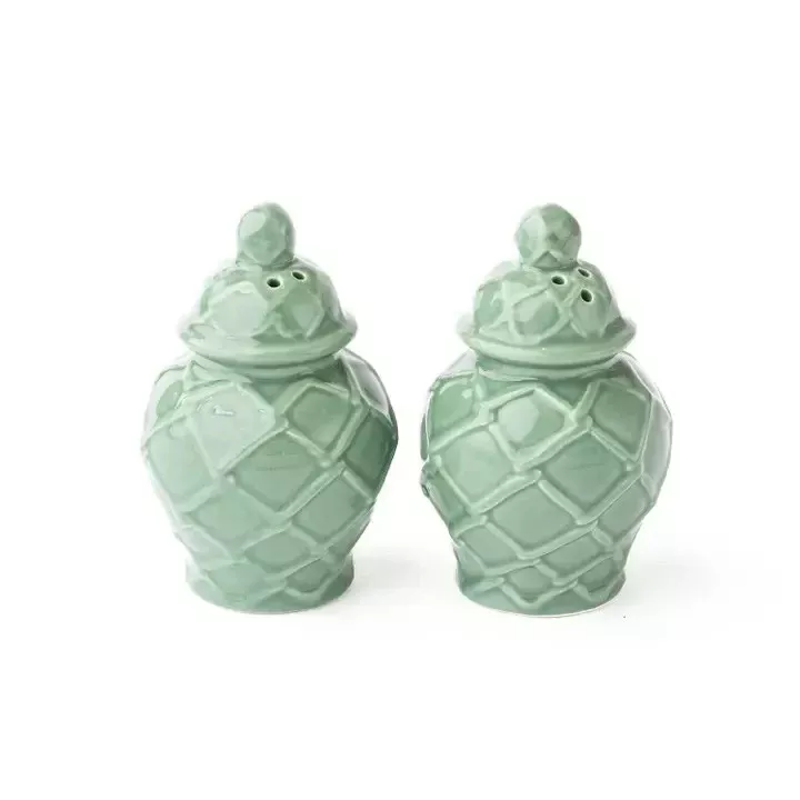 8 Oak Lane Green Textured Jar Salt & Pepper Shaker Set