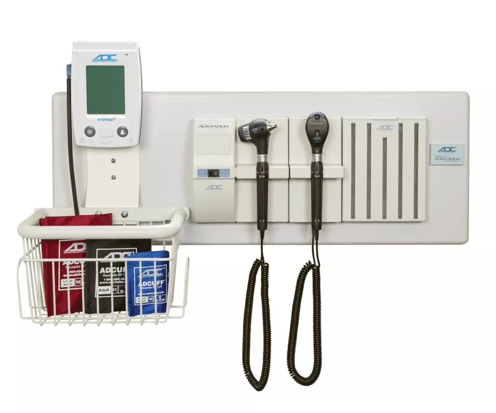 ADC Adstation™ 5610-38W- 3.5V Modular Diagnostix Wall System with e-sphyg 3, Standard Otoscope, Coax+ Ophth, Dispenser, W.Board
