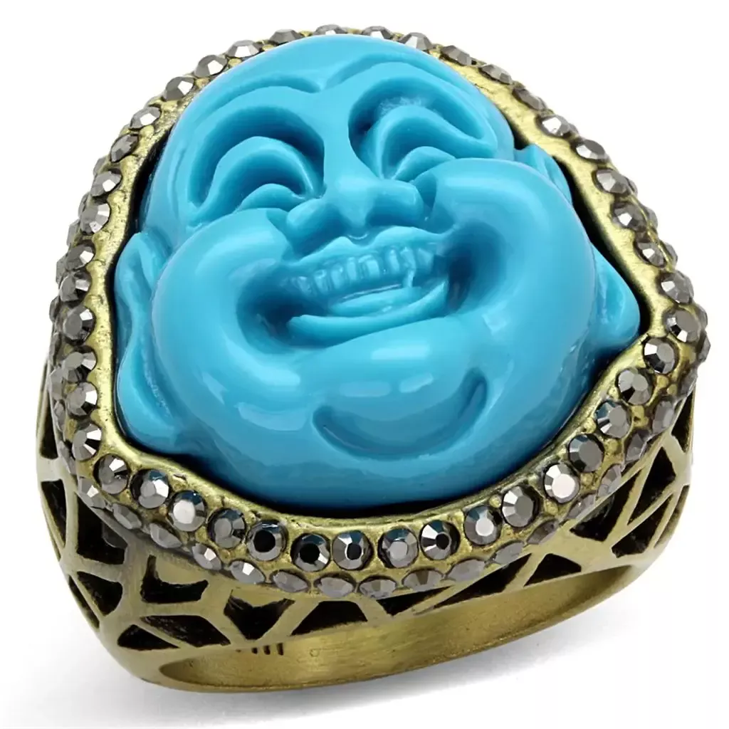 Alamode Antique Silver Brass Ring with Capri Blue Stone – LO3884