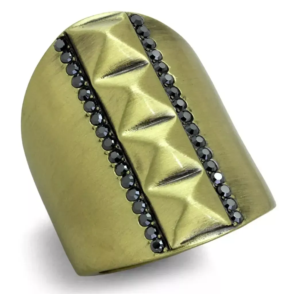 Alamode Antique Silver Brass Ring with Hematite Crystal – LO3608