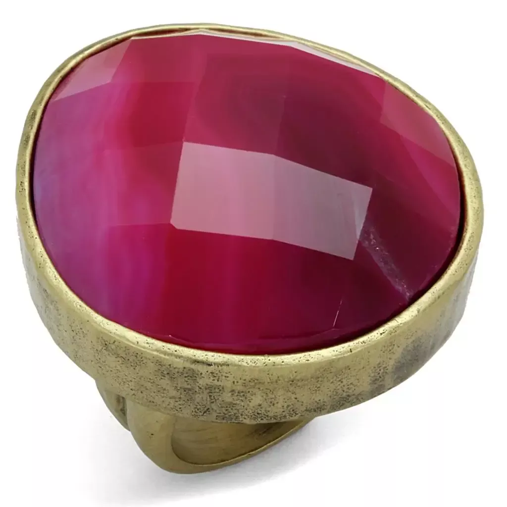Alamode Antique Silver Brass Solitaire Ring with Fuchsia Stone – LO3880