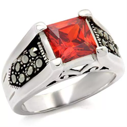 Alamode Antique Silver Sterling Silver Ring with Garnet CZ – 9X019