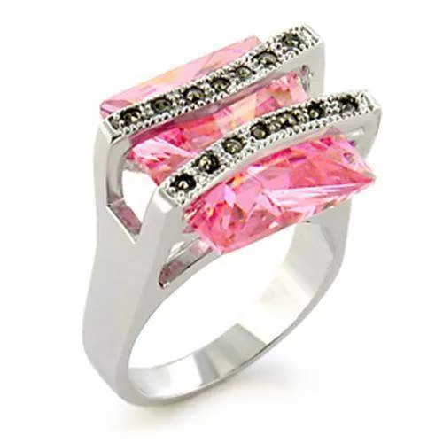 Alamode Antique Silver Sterling Silver Ring with Rose CZ – 37623