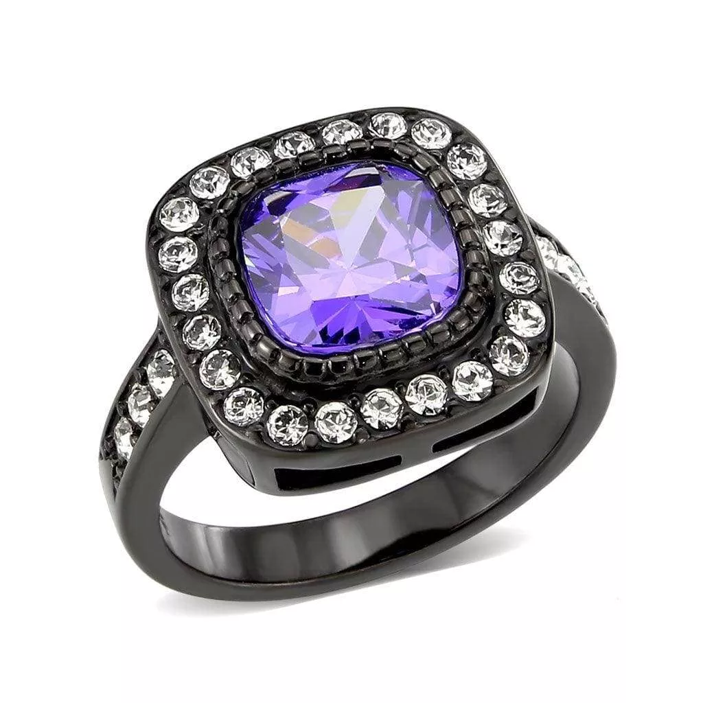 Alamode Black Stainless Steel Ring with Amethyst CZ – TK3811