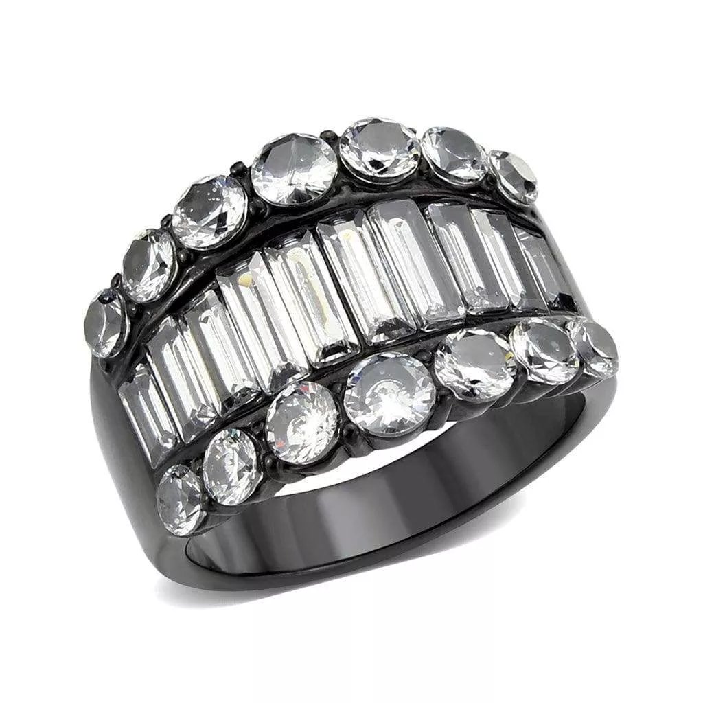 Alamode Black Stainless Steel Ring with Clear CZ – TK3813
