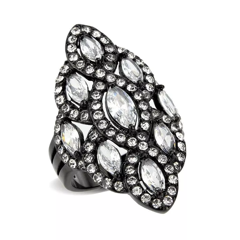 Alamode Black Stainless Steel Ring with Clear CZ – TK3816