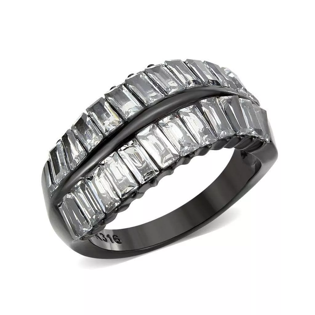 Alamode Black Stainless Steel Ring with Clear CZ – TK3819