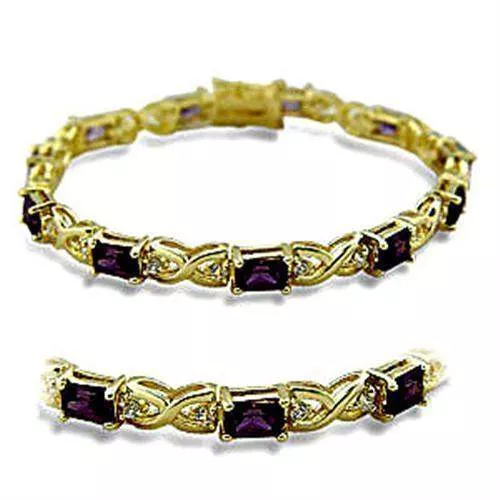 Alamode Gold Brass Bracelet with AAA Grade CZ in Amethyst