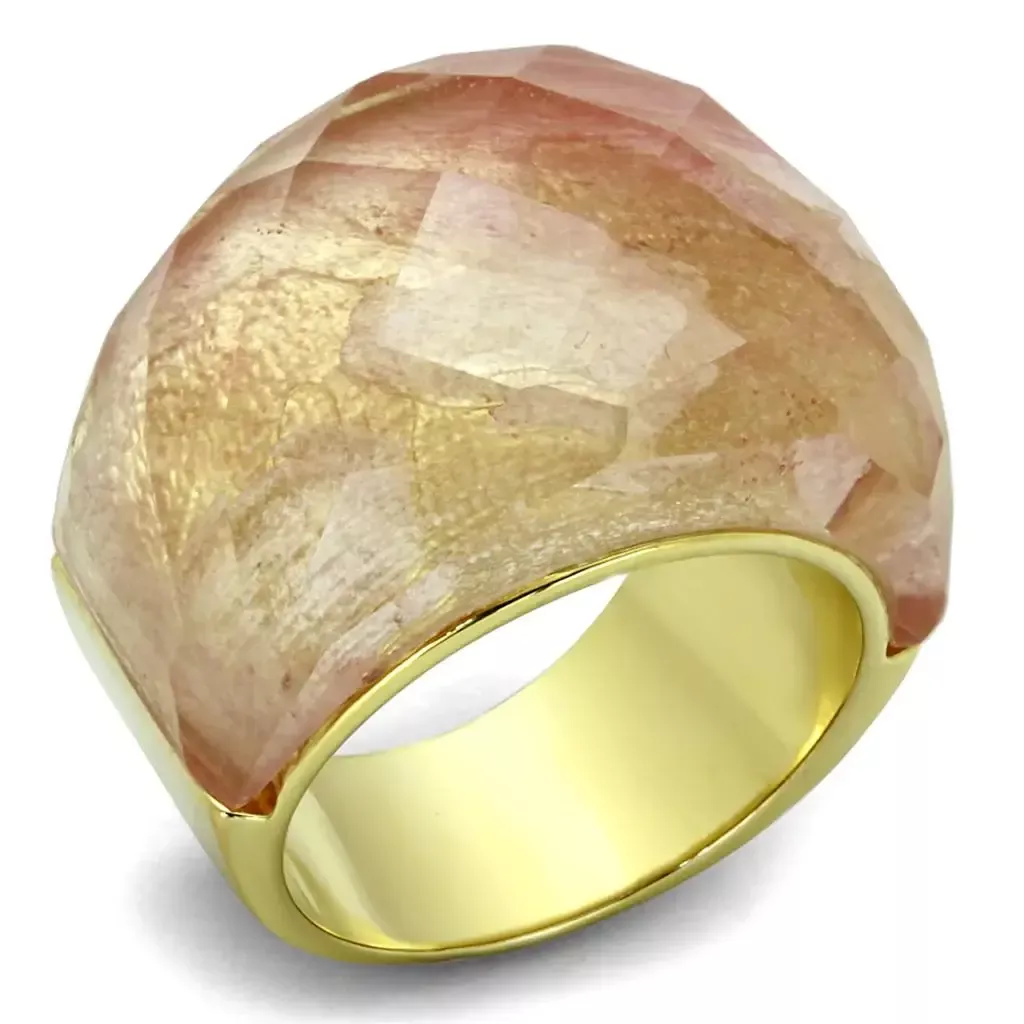 Alamode Gold Brass Solitaire Ring with Light Peach Stone - LO3582