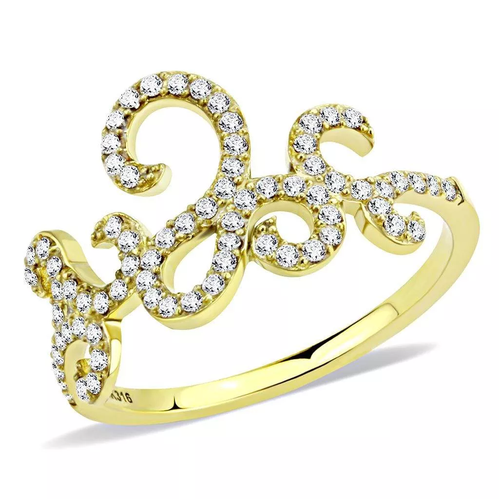 Alamode Gold Stainless Steel Ring with Clear CZ - DA170