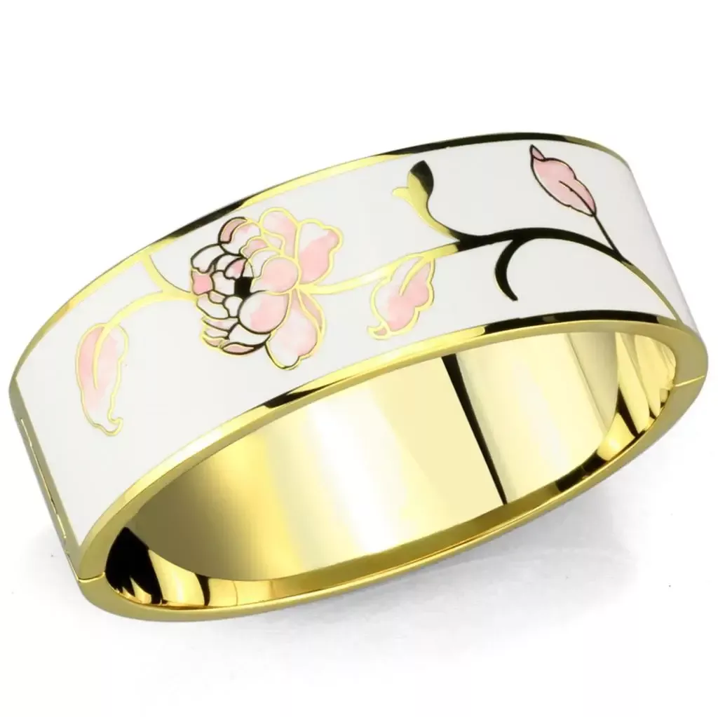 Alamode Gold White Metal Bangle with Epoxy in White