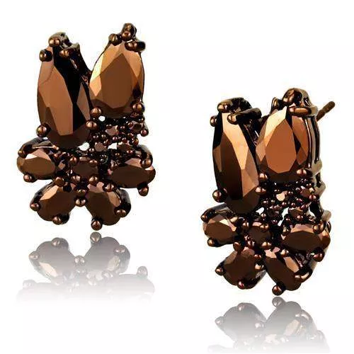 Alamode IP Coffee light Brass Earrings with AAA Grade CZ in Light Coffee