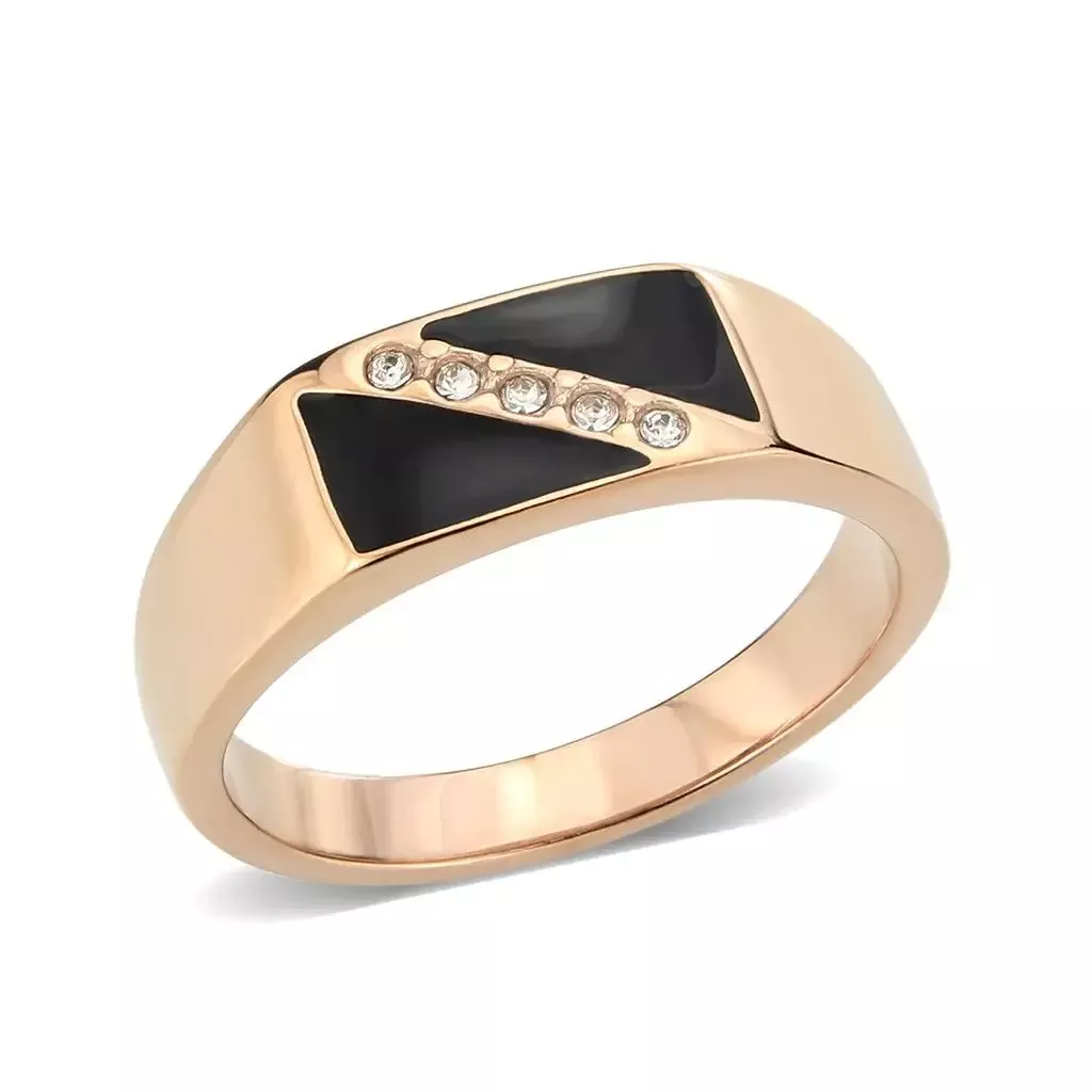 Alamode Men’s Rose Gold Stainless Steel Ring with Clear Crystal – TK3831