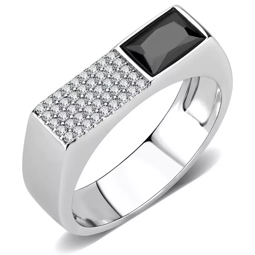 Alamode Men's Stainless Steel Ring with Black Diamond CZ - DA252
