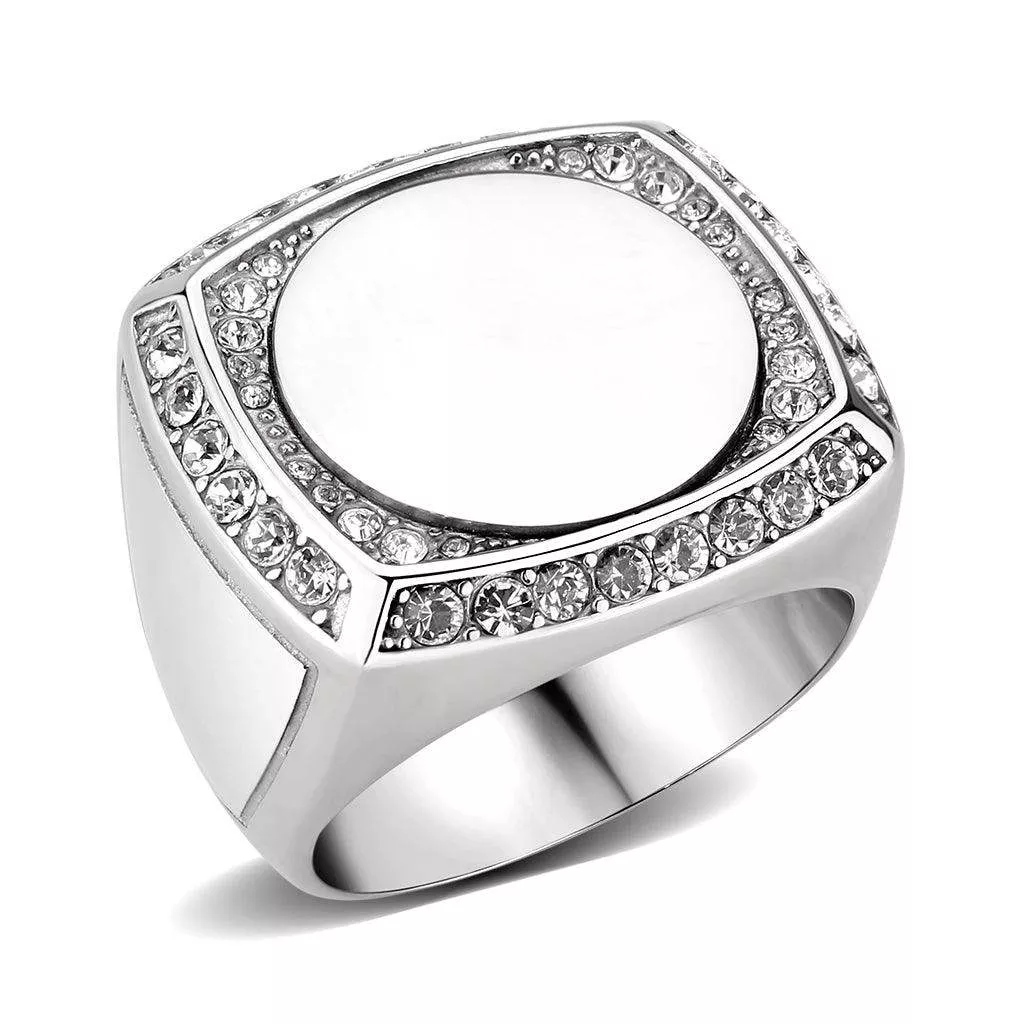 Alamode Men’s Stainless Steel Ring with Clear Crystal – TK3835