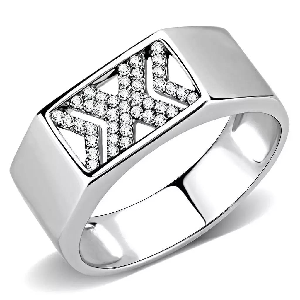 Alamode Men's Stainless Steel Ring with Clear CZ - DA285