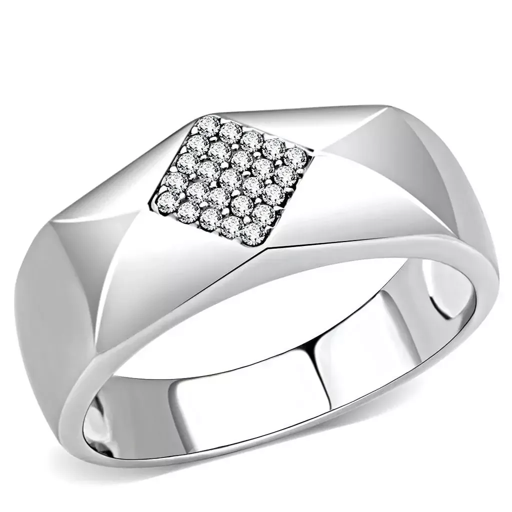 Alamode Men's Stainless Steel Ring with Clear CZ - DA288