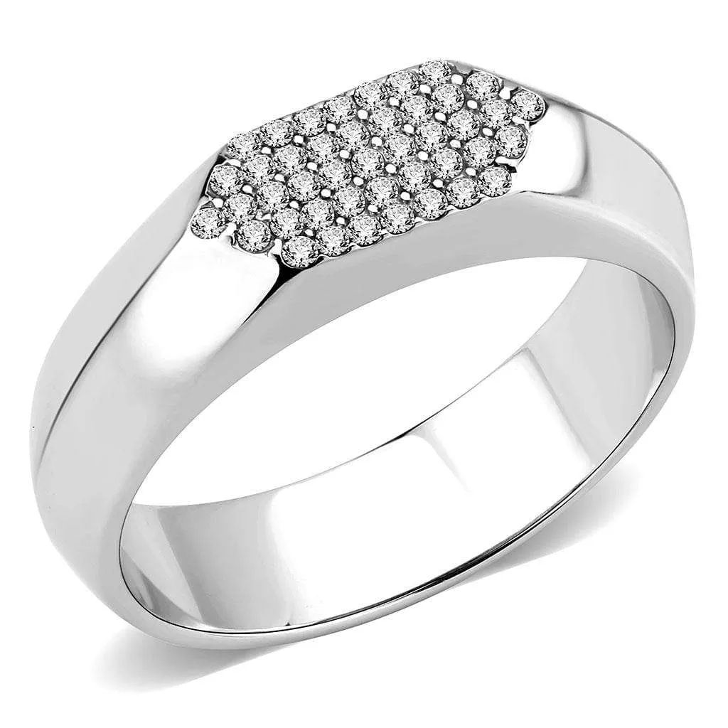 Alamode Men's Stainless Steel Ring with Clear CZ - DA302