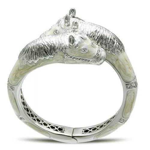 Alamode Rhodium Brass Bangle with AAA Grade CZ in Clear