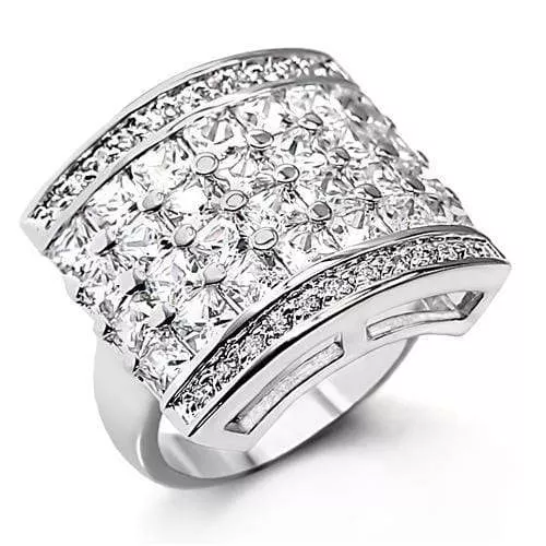 Alamode Rhodium Brass Cocktail Ring with Clear CZ - 7X146
