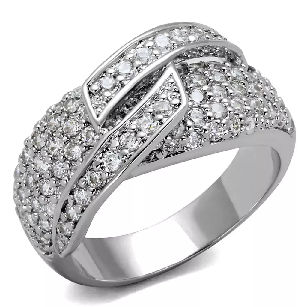 Alamode Rhodium Brass Ring with Clear CZ - LO3741