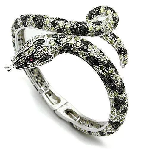 Alamode Rhodium + Ruthenium Brass Bangle with AAA Grade CZ in Multi Color