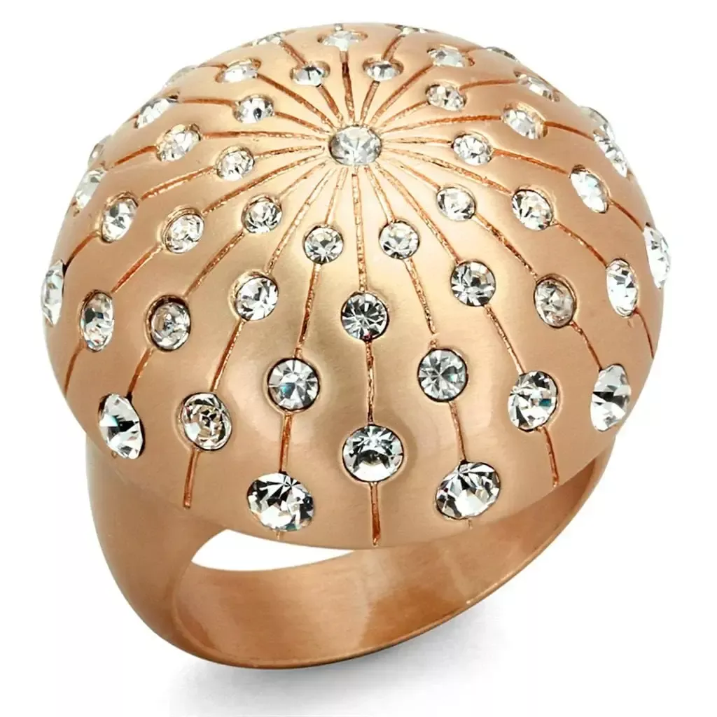 Alamode Rose Gold Brass Ring with Clear Crystal - LO3514