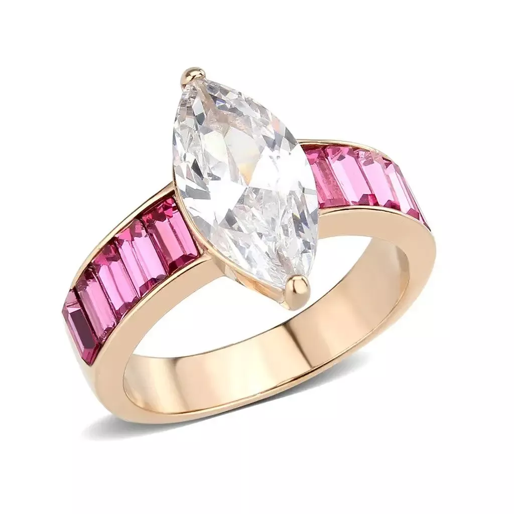 Alamode Rose Gold Stainless Steel Ring with Clear CZ – TK3825