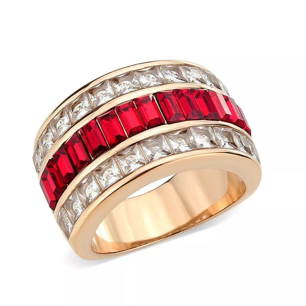 Alamode Rose Gold Stainless Steel Ring with Red Series Crystal – TK3823