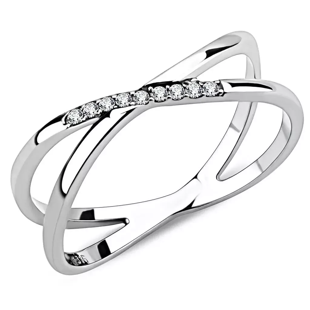 Alamode Stainless Steel Cross Ring with Clear CZ - DA158