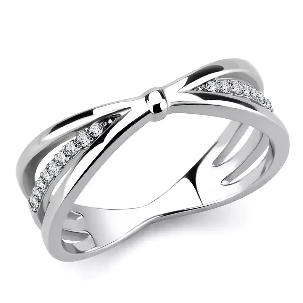 Alamode Stainless Steel Cross Ring with Clear CZ - DA239