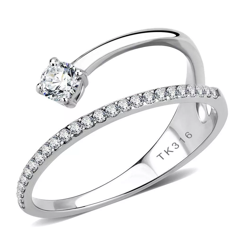 Alamode Stainless Steel Halo Ring with Clear CZ - DA316