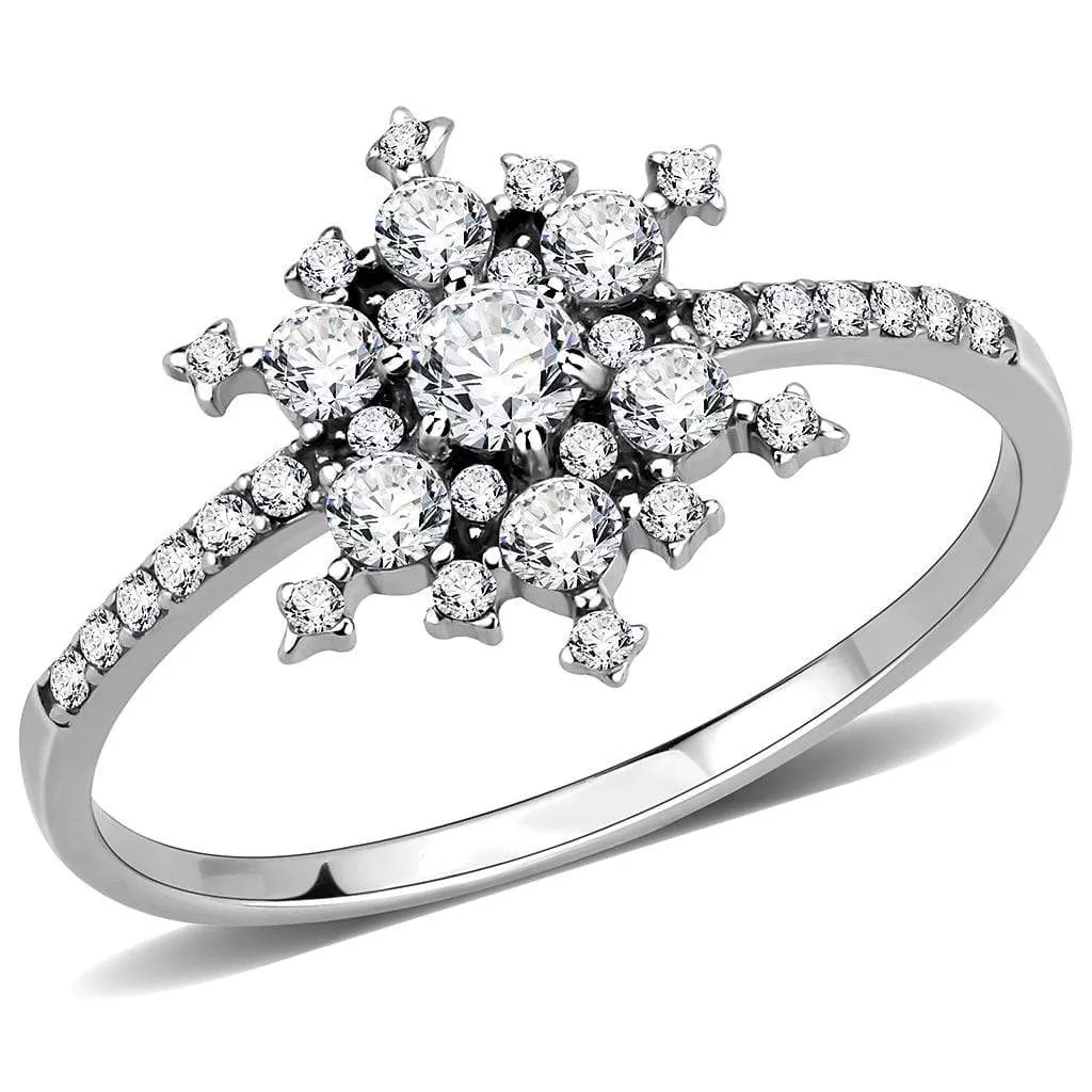 Alamode Stainless Steel Halo Ring with Clear CZ - DA317
