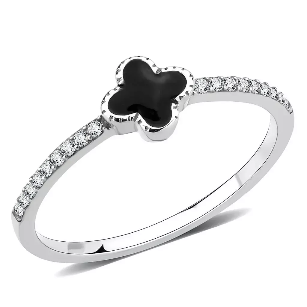 Alamode Stainless Steel Halo Ring with Jet Enamel - DA320