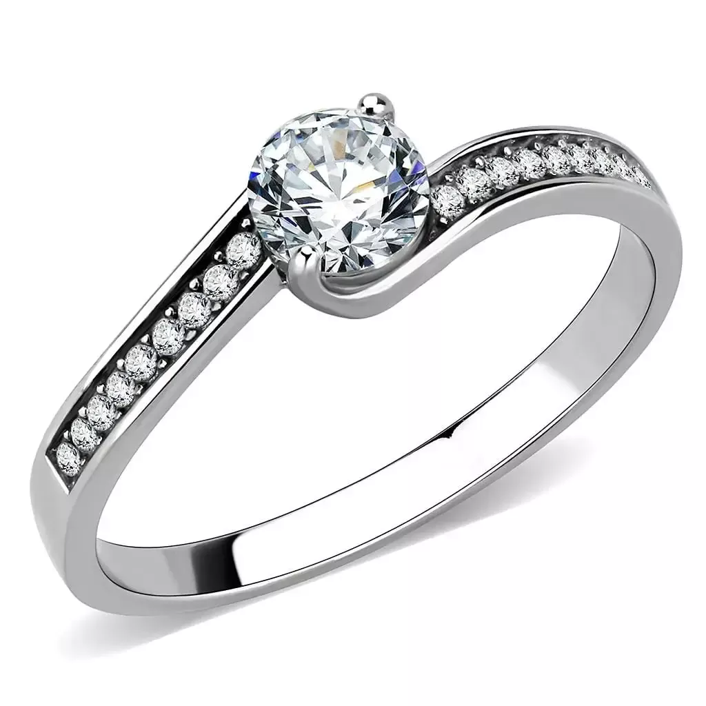 Alamode Stainless Steel Ring with Clear CZ - DA233