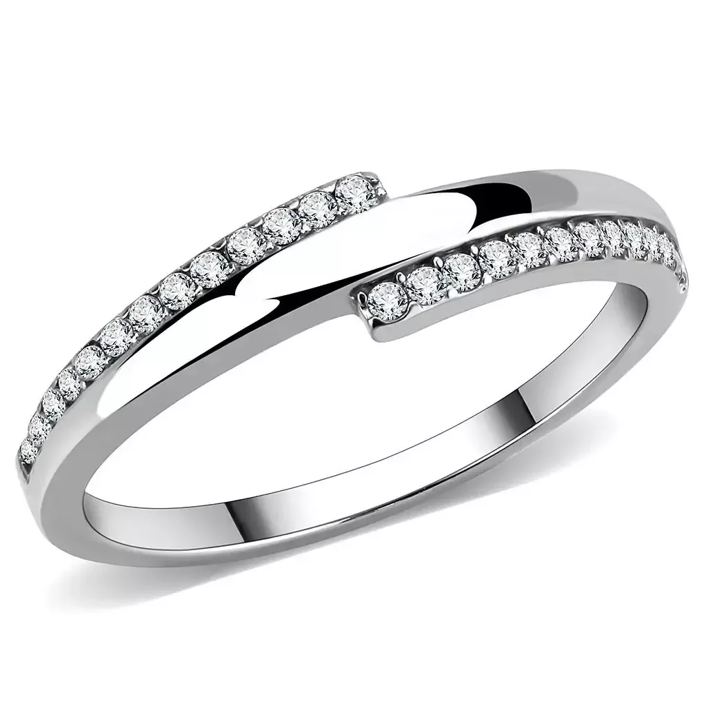 Alamode Stainless Steel Ring with Clear CZ - DA234