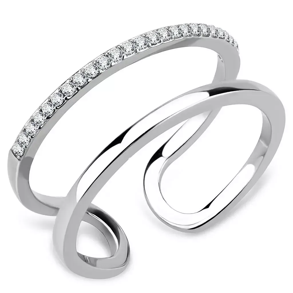 Alamode Stainless Steel Ring with Clear CZ - DA249