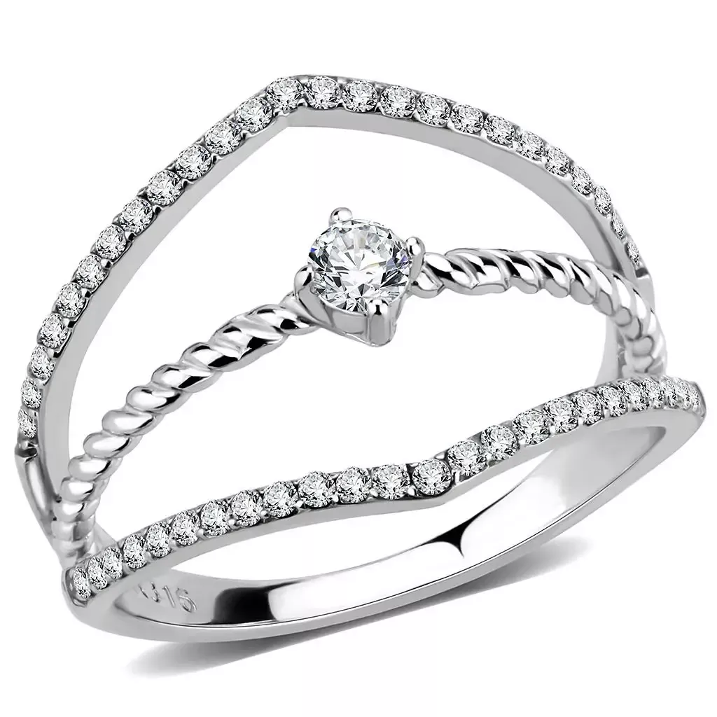 Alamode Stainless Steel Ring with Clear CZ - DA264