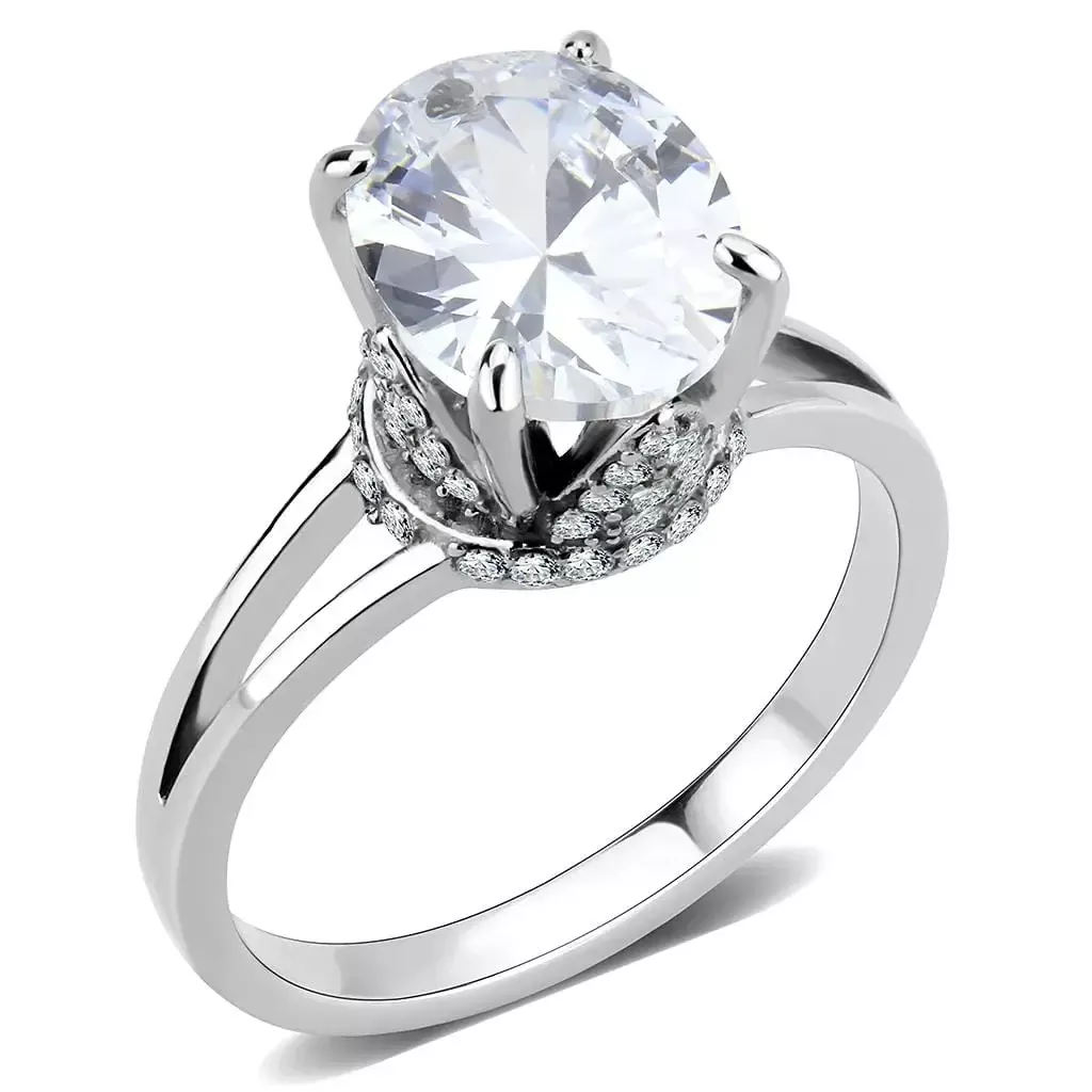 Alamode Stainless Steel Ring with Clear CZ - DA314