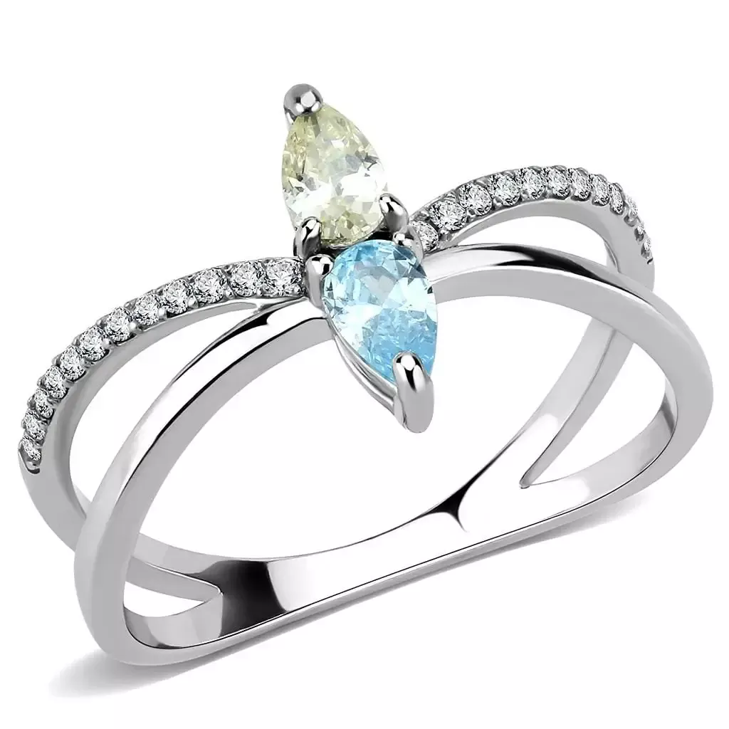 Alamode Stainless Steel Ring with Multi Color CZ - DA271