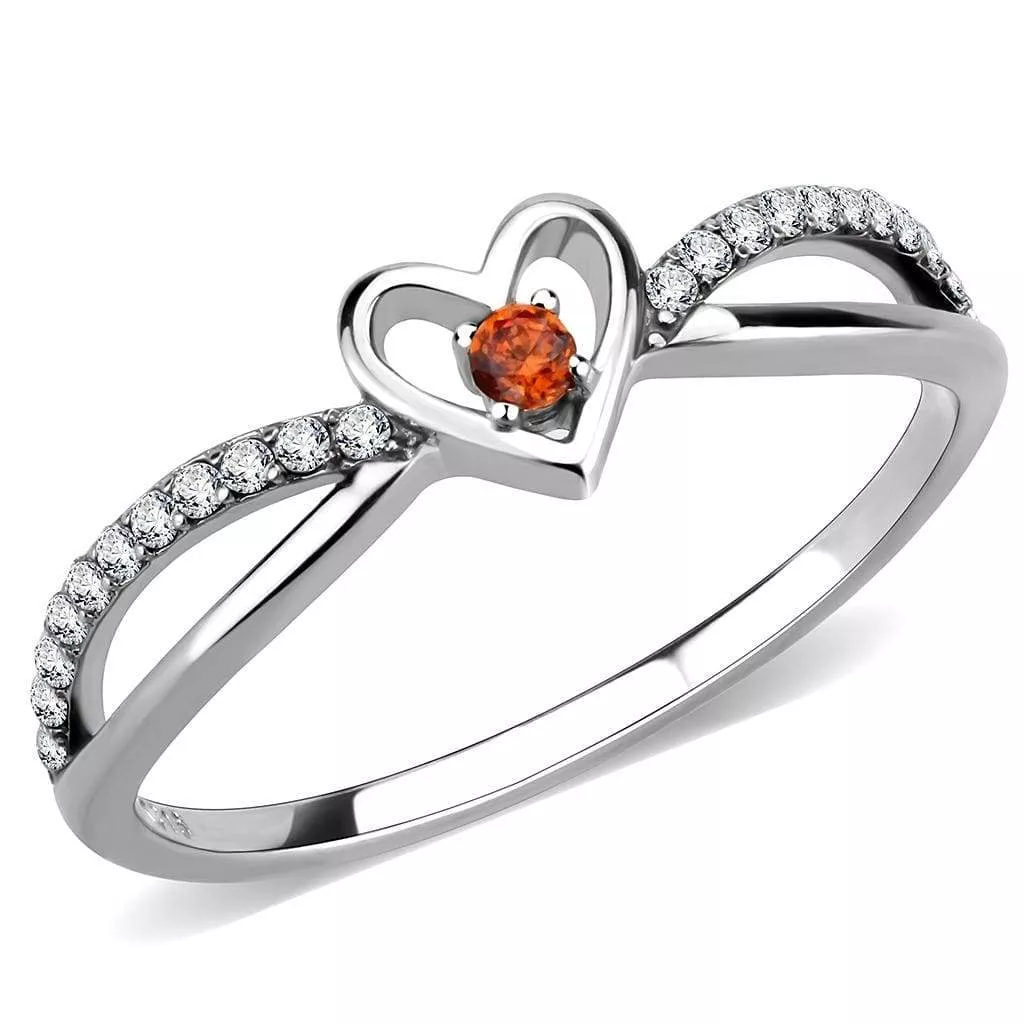 Alamode Stainless Steel Ring with Orange CZ - DA235