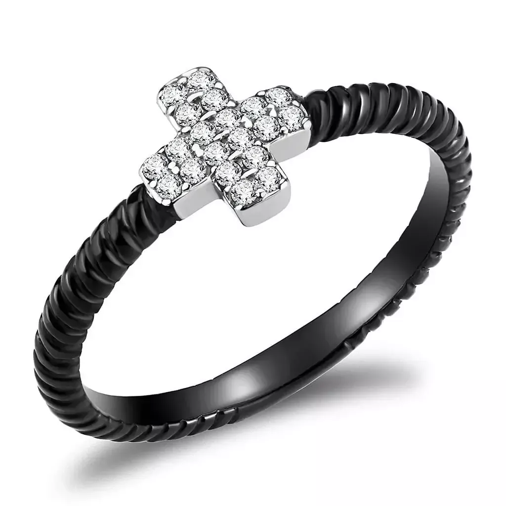 Alamode Two-Tone Gold Stainless Steel Stackable Ring with Clear CZ – DA127