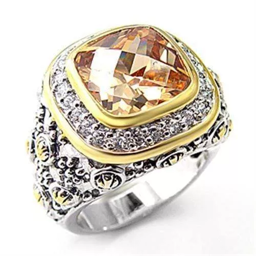 Alamode Two-Tone Gold Sterling Silver Ring with Champagne CZ – 7X181